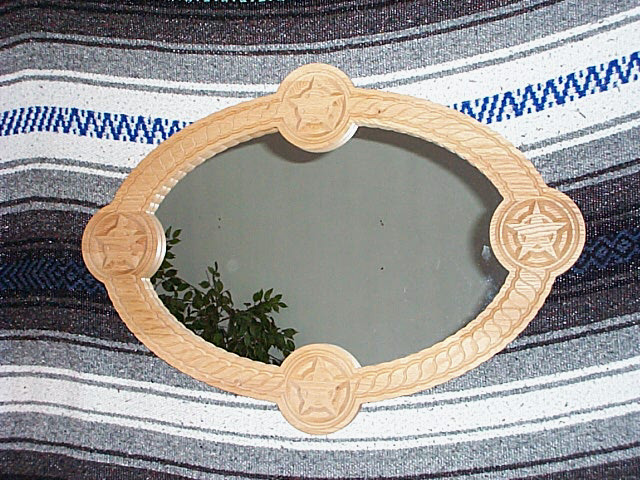 Engraved red oak mirror